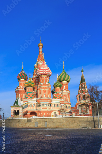 St. Basil's Cathedral on the Red Square in Moscow on a sunny winter morning