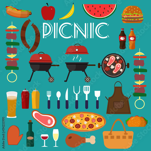 Barbecue grill set food vector illustration.
