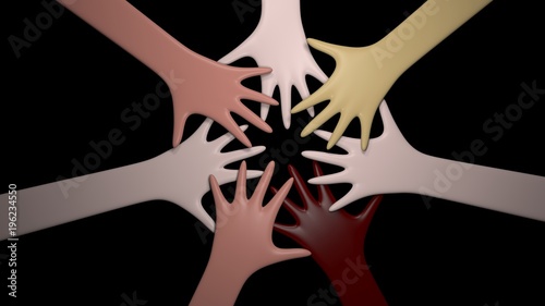 3d illustration of abstract hand shapes of different races