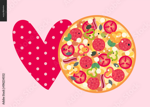Italian restaurant set - love pizza - pizza and heart
