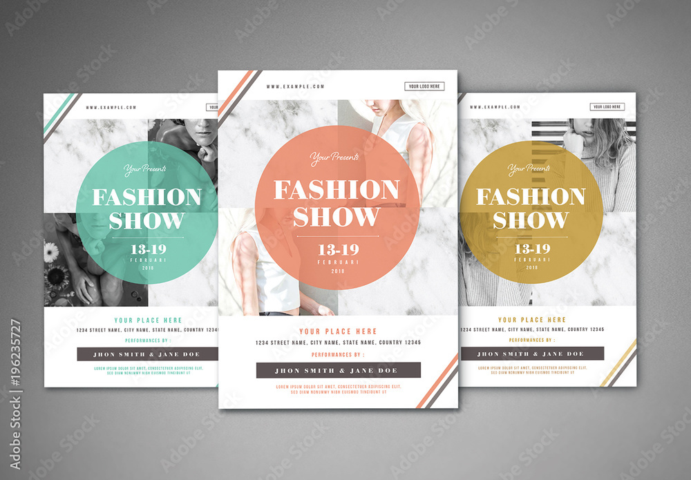 Fashion Show Flyer Layout with Marble Texture 2 Stock Template | Adobe ...