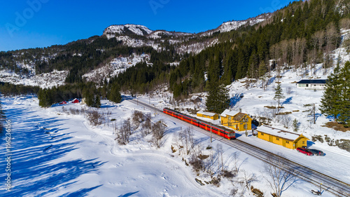 Photography Train Oslo - Bergen in mountains. Hordaland, Norway.