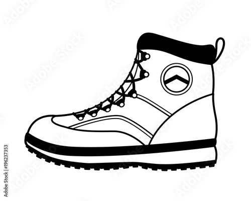 Vector hiking boot icon in black and white