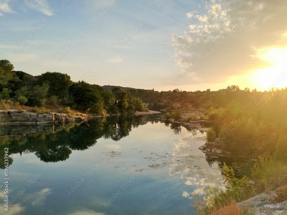 View of the Gardon (river), near Collias, and close to Pont du Gard, FRANCE