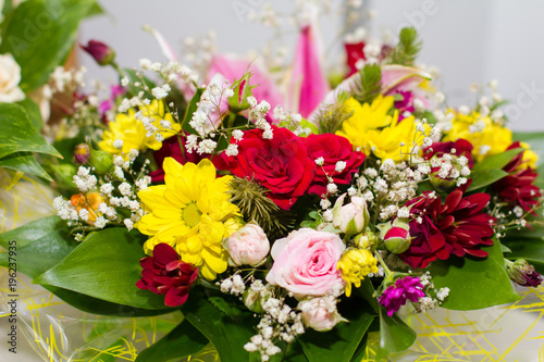 Bouquet with various flowers in a restaurant