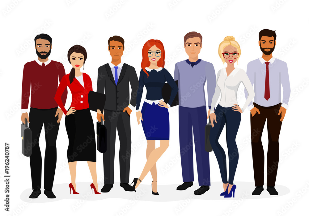Vector illustration of cool vector set of business characters. International business team, beautiful business women and handsome businessman, group of office workers in flat cartoon style. Stock Vector | Adobe Stock Vector illustration of cool vector set of business characters. International business team, beautiful business women and handsome businessman, group of office workers in flat cartoon style. Stock Vector | Adobe Stock