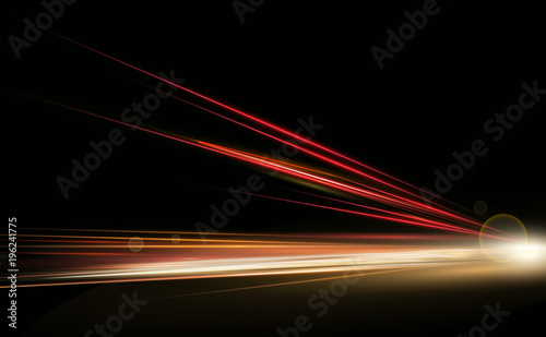Vector illustration simulation of high speed lights at night traffic long exposure. Dynamic lights in one direction.