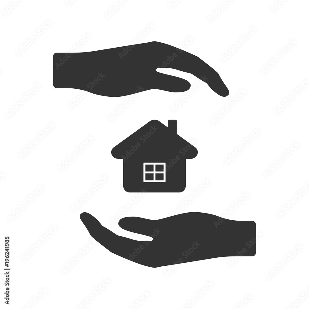 Vector icon of hands surrounding the house from above and from below. Isolated. Vector icon of hands surrounding the house from above and from below. Isolated.