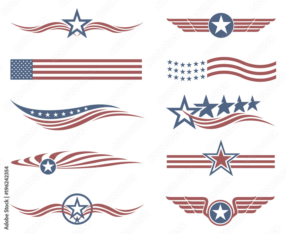 Fototapeta premium collection of USA star flag labels on white background
