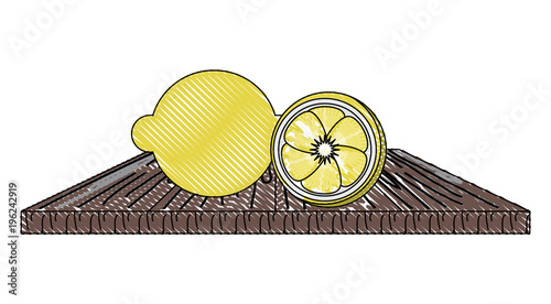 chopping board with lemon slices icon over white background, colorful design. vector illustration