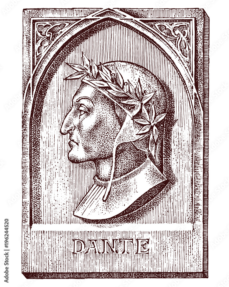 Dante Alighieri. Element for architecture, design on building for tattoo or  t-shirt design. Symbol of science, psychology. Genius and creator of  universe. engraved sketch hand drawn in vintage style. Stock Vector |