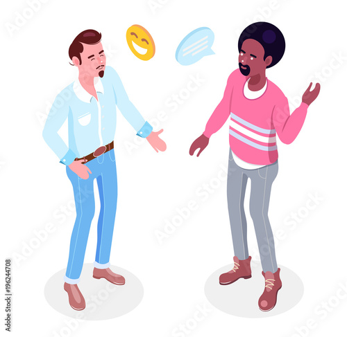 Isometric characters, interacting flat style poeple talking 