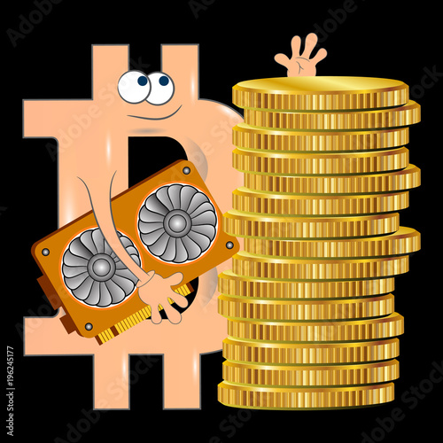  bitcoin and video card vector 