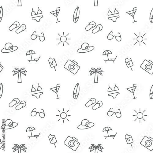 Seamless summer vacation icons pattern vector on white backgroun
