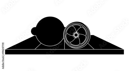 chopping board with lemon slices icon over white background, vector illustration