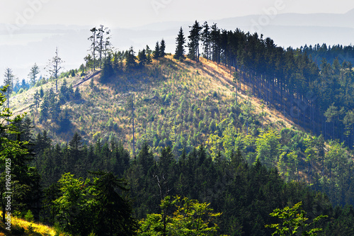 Sunny mountain landscape of Stone Mountains (Gory Kamienne) in the Sudetes, Lower Silesia, Poland.