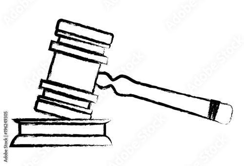 sketch of Law hammer icon over white background, vector illustration