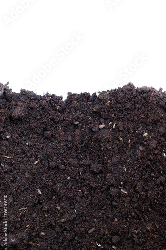 Soil texture isolated on white background seen from above, top view