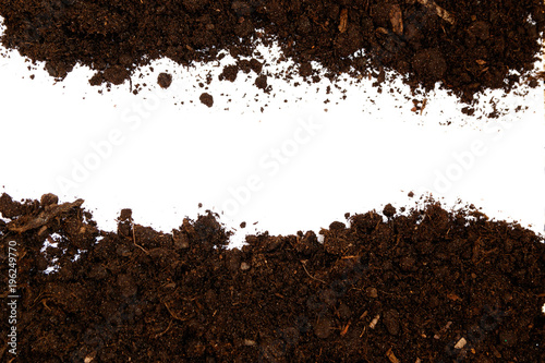Soil texture isolated on white background seen from above, top view photo