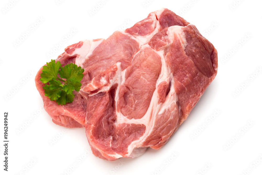 Meat pork slices isolated on the white background.