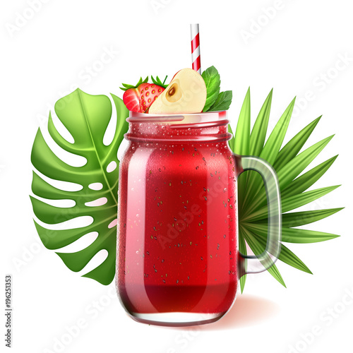Vector realistic smoothie glass jar watermelon