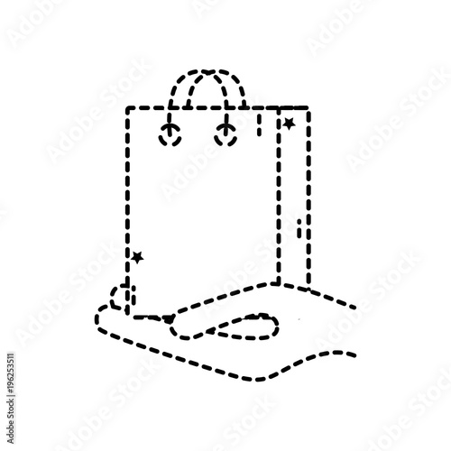 dotted shape hand with shopping bag market object