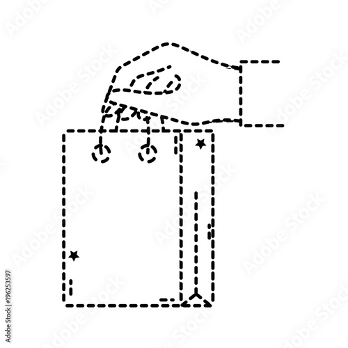 dotted shape hand with shopping bag market shop