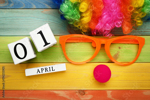 Canvas Print Calendar cubes with wig and glasses on wooden table