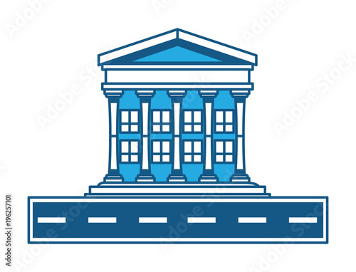 road with Court building icon over white background, blue shading design. vector illustration
