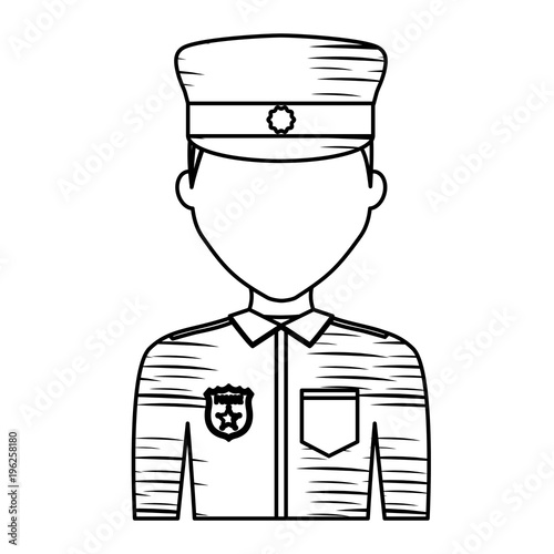 sketch of avatar police man icon over white background, vector illustration