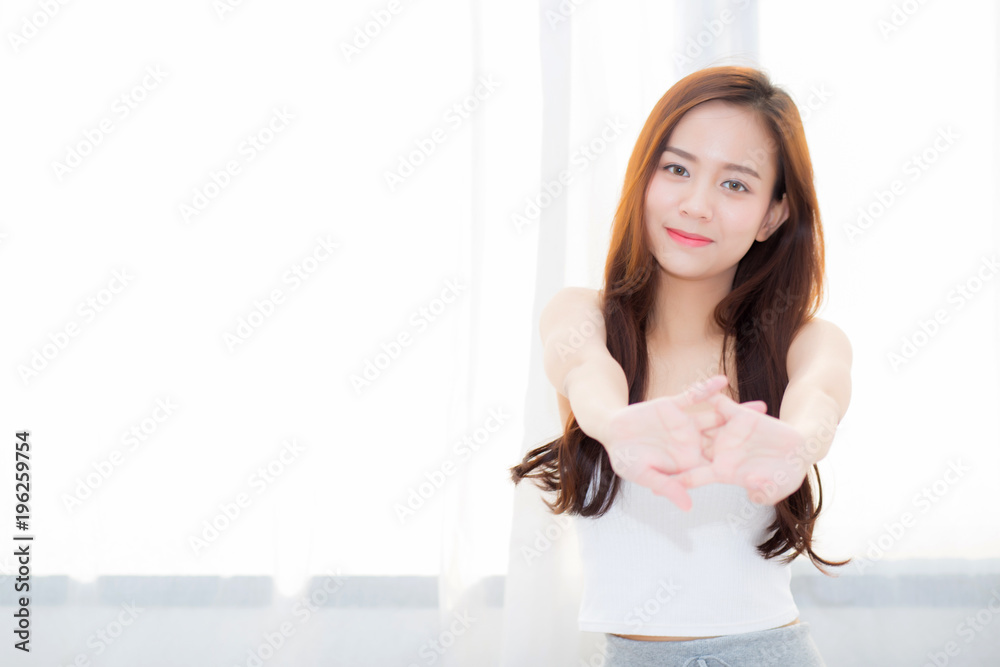 Beautiful young asian woman stretch and relax in bed after wake up morning at bedroom, new day and resting for wellness, lifestyle concept. Beautiful young asian woman stretch and relax in bed after wake up morning at bedroom, new day and resting for wellness, lifestyle concept.