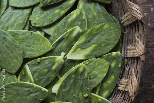 Basket of nopales cactus photo