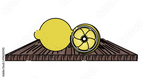 chopping board with lemon slices icon over white background, colorful design. vector illustration