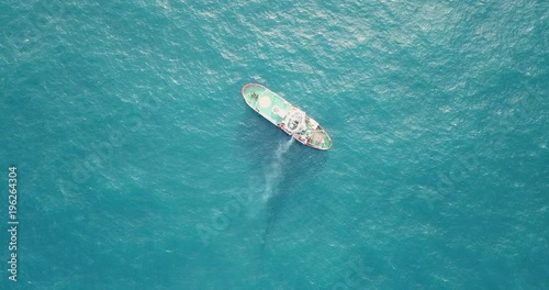 Aerial view of a ship at sea