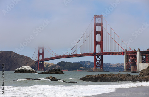 Golden Gate Bridge from Baker Beach in San Francisco. California. USA