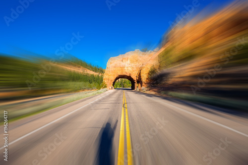 Scenic byway tunnel in Utah with motion blur