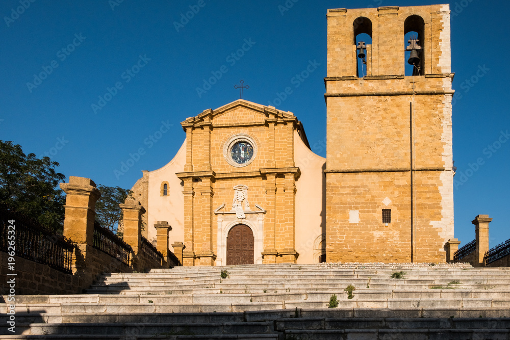 Fototapeta premium The illuminated facade of the cathedral of Agrigento