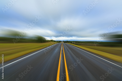 Two lane highway with motion blur