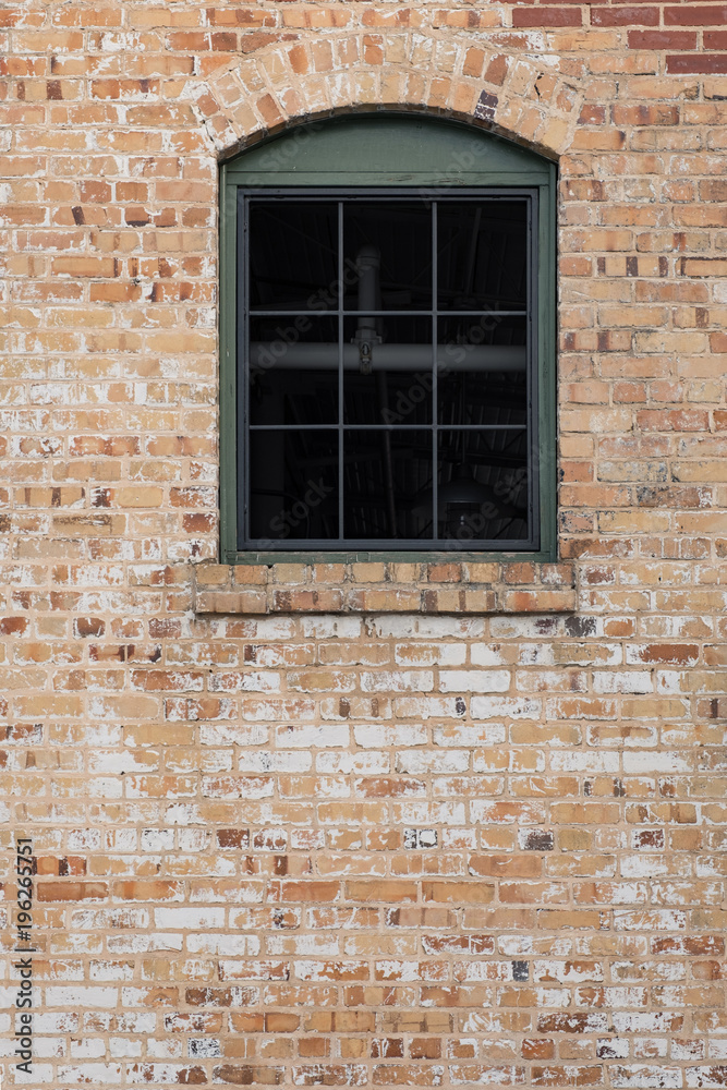 brick wall with window door