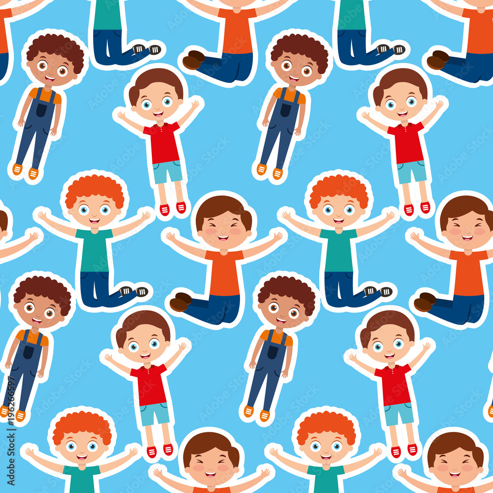 kids boy happy playing cartoon pattern vector illustration kids boy happy playing cartoon pattern vector illustration
