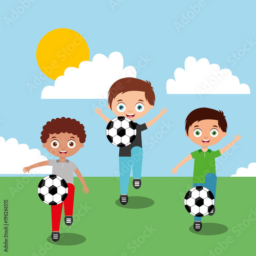 kids playing with soccer balls in field cartoon vector illustration Stock  Vector | Adobe Stock