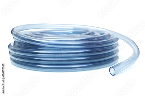 Transparent plastic water hose isolated photo