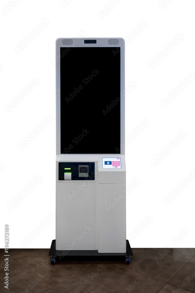 queue management system machine with ticket dispenser isolated on white queue management system machine with ticket dispenser isolated on white