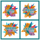 Labor day banner, Set stickers, background, and banner.