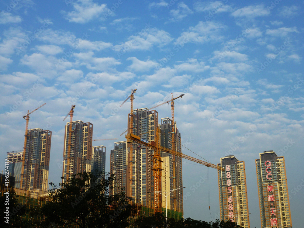 Residential buildings are under construction in Shenzhen, China.