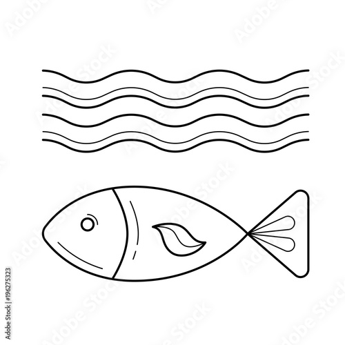 Fish under sea wave vector line icon isolated on white background. Small fish in water line icon for infographic, website or app.