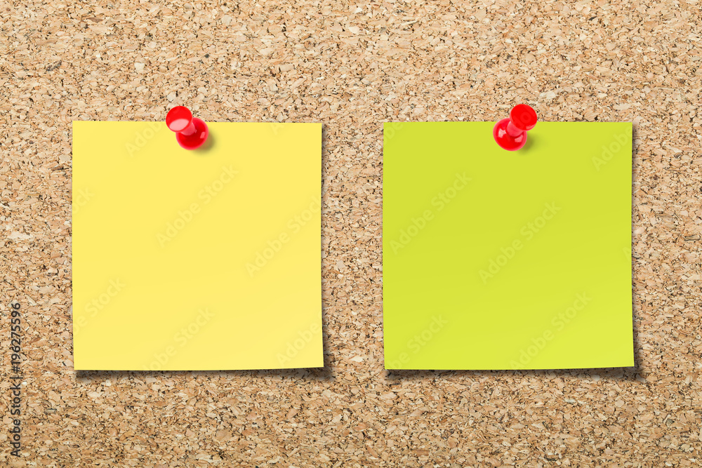 Cork board with two sticky notes Cork board with two sticky notes