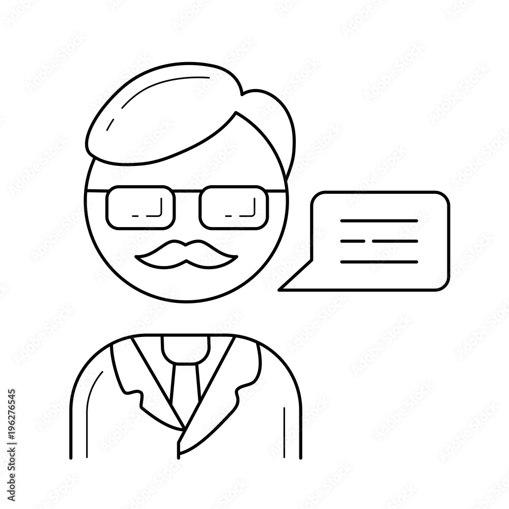 Professor vector line icon isolated on white background. University professor giving a speech line icon for infographic, website or app. Professor vector line icon isolated on white background. University professor giving a speech line icon for infographic, website or app.