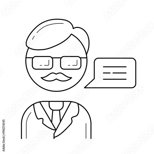 Professor vector line icon isolated on white background. University professor giving a speech line icon for infographic, website or app.