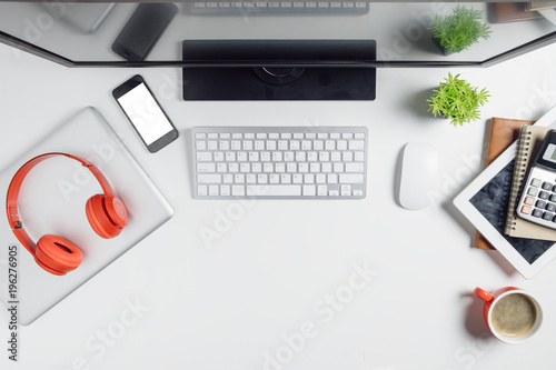Modern white office desk table photo